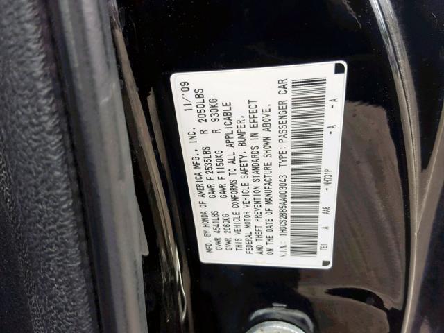 1HGCS2B85AA003043 - 2010 HONDA ACCORD EXL BLACK photo 10