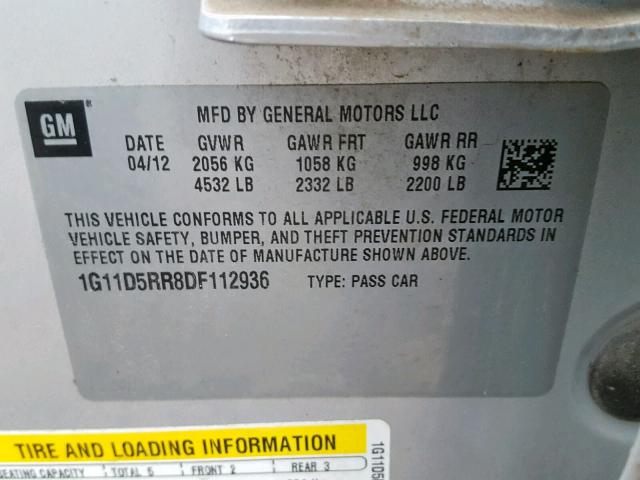 1G11D5RR8DF112936 - 2013 CHEVROLET MALIBU 1LT SILVER photo 10