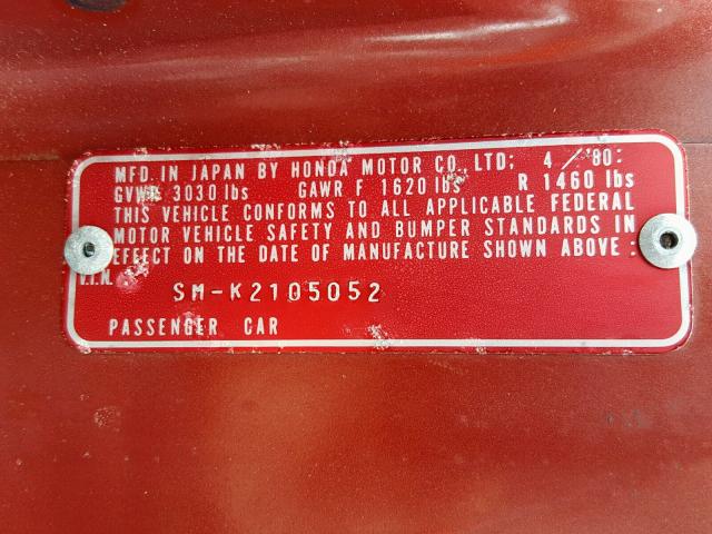 SMK2105052 - 1980 HONDA ACCORD RED photo 10