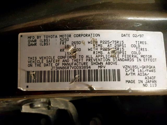 JT3HN86R7V0093894 - 1997 TOYOTA 4RUNNER SR BROWN photo 10