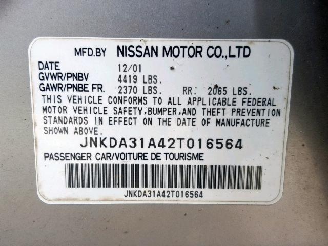 JNKDA31A42T016564 - 2002 INFINITI I35 SILVER photo 10