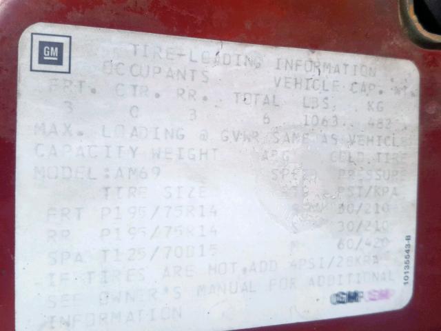 1G3AM55N6P6357927 - 1993 OLDSMOBILE CUTLASS CI RED photo 10