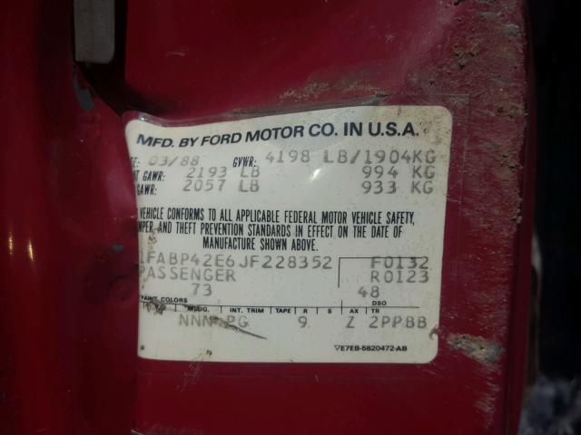 1FABP42E6JF228352 - 1988 FORD MUSTANG GT RED photo 10