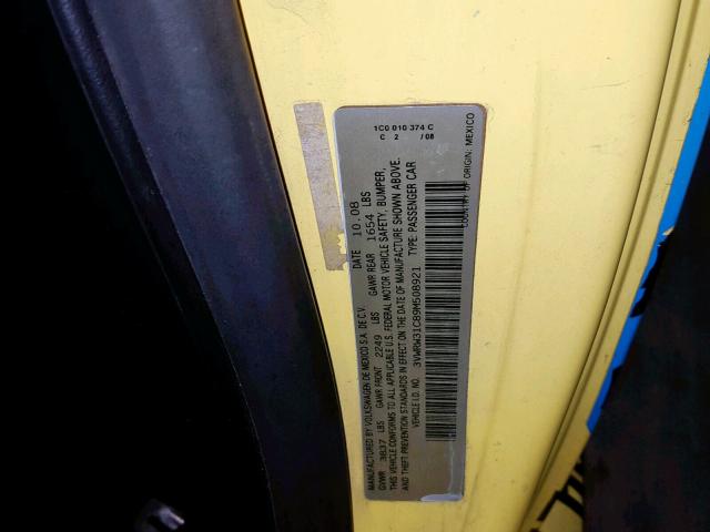 3VWRW31C89M508921 - 2009 VOLKSWAGEN NEW BEETLE Gelb Foto 10