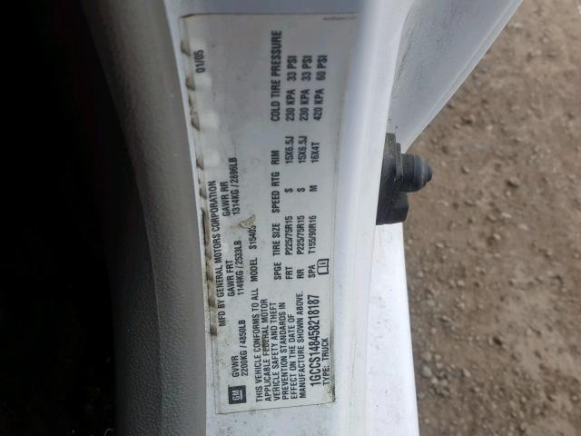 1GCCS148458218187 - 2005 CHEVROLET COLORADO WHITE photo 10