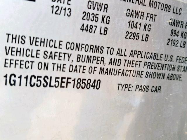 1G11C5SL5EF185840 - 2014 CHEVROLET MALIBU 1LT 银色 照片 10