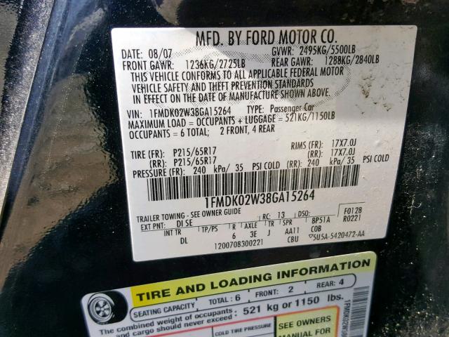 1FMDK02W38GA15264 - 2008 FORD TAURUS X S BLUE photo 10