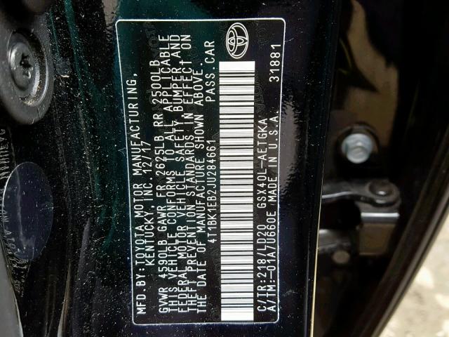 4T1BK1EB2JU284661 - 2018 TOYOTA AVALON XLE BLACK photo 10