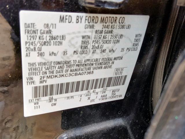 2FMDK3KC3CBA07365 - 2012 FORD EDGE LIMIT BLACK photo 10