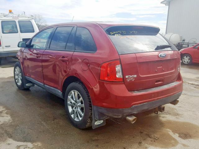 2FMDK4JC0DBB20571 - 2013 FORD EDGE SEL RED photo 3