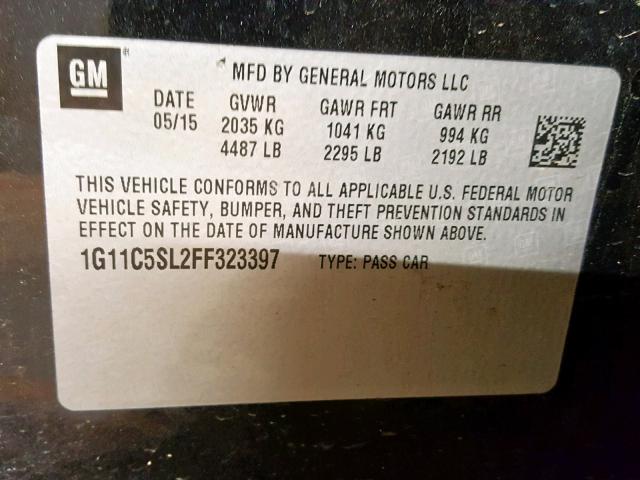 1G11C5SL2FF323397 - 2015 CHEVROLET MALIBU 1LT 黑色 照片 10
