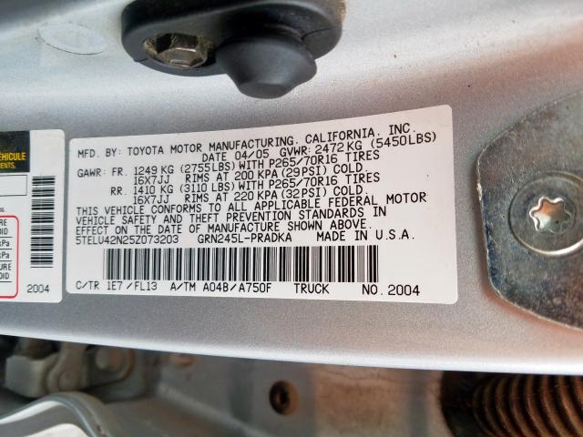 5TELU42N25Z073203 - 2005 TOYOTA TACOMA DOUBLE CAB  照片 10