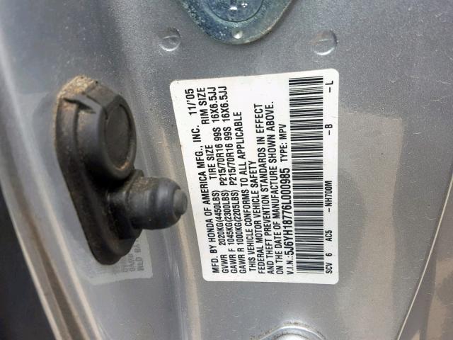 5J6YH18776L000985 - 2006 HONDA ELEMENT EX SILVER photo 10