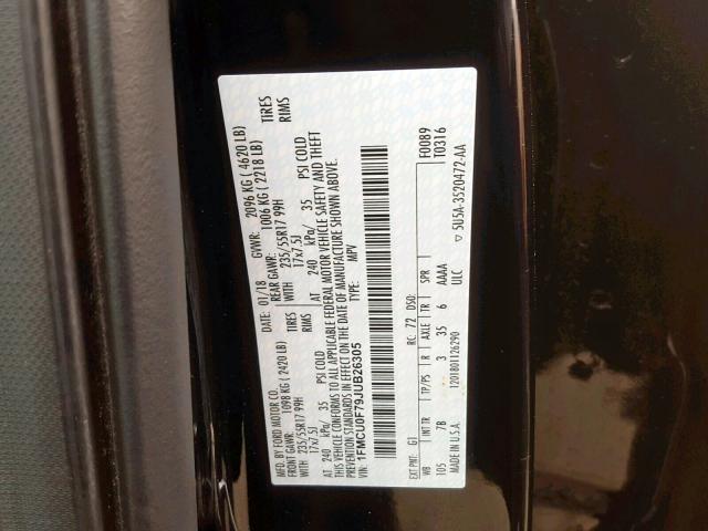 1FMCU0F79JUB26305 - 2018 FORD ESCAPE S BLACK photo 10