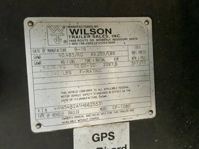 4WW5482A1H6625531 - 2017 WILSON TRAILER SILVER photo 10