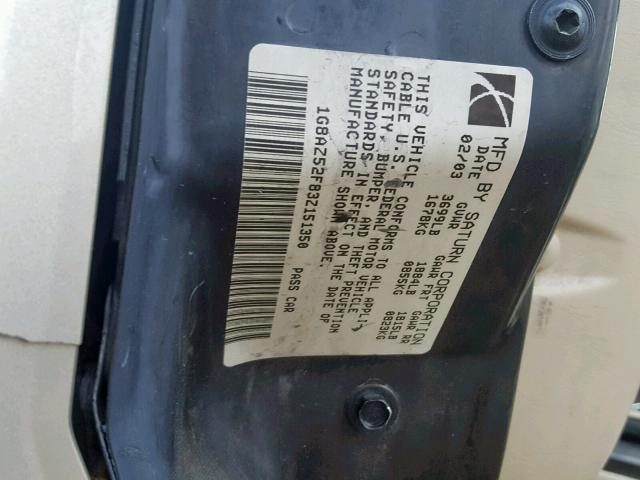 1G8AZ52F83Z151350 - 2003 SATURN ION LEVEL TAN photo 10