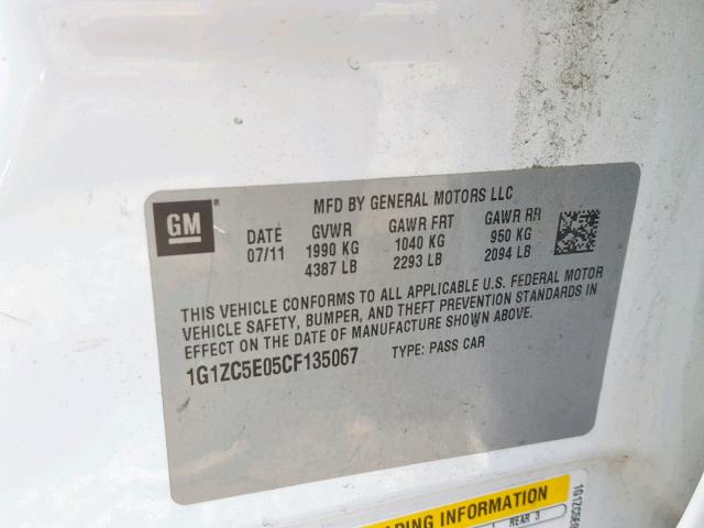 1G1ZC5E05CF135067 - 2012 CHEVROLET MALIBU 1LT 白色 照片 10