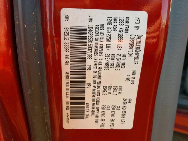 1D4GP25B15B371389 - 2005 DODGE CARAVAN SE RED photo 10