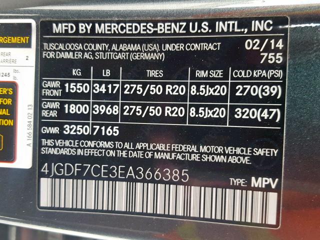 4JGDF7CE3EA366385 - 2014 MERCEDES-BENZ GL 450 4MA CHARCOAL photo 10