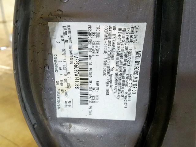 1FAFP56U97A141088 - 2007 FORD TAURUS SEL GRAY photo 10