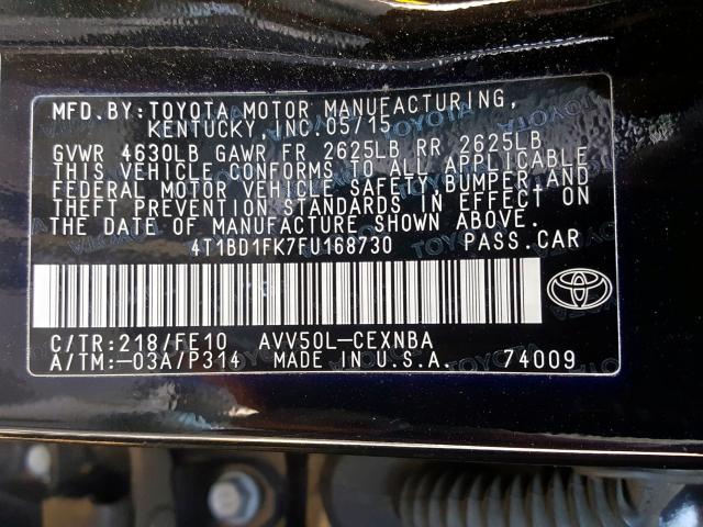 4T1BD1FK7FU168730 - 2015 TOYOTA CAMRY HYBRID  photo 10