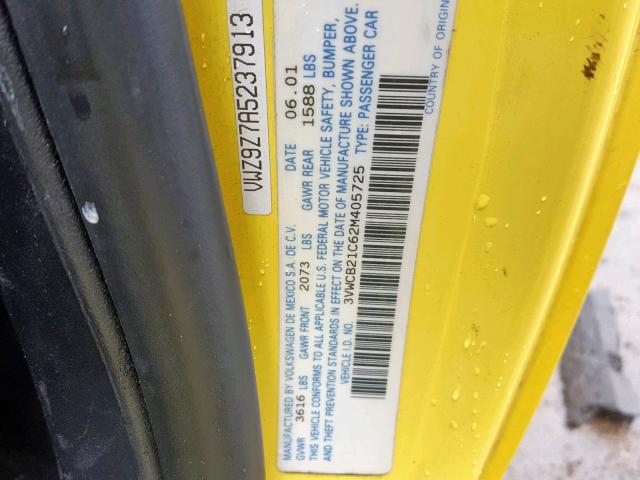 3VWCB21C62M405725 - 2002 VOLKSWAGEN NEW BEETLE Sarı foto 10