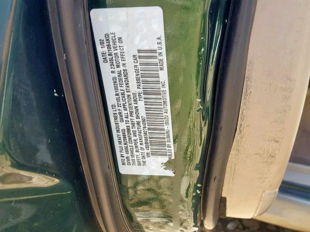 4S3BH665827640507 - 2002 SUBARU LEGACY OUT GREEN photo 10