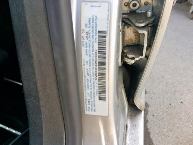 3VWRK69M44M005860 - 2004 VOLKSWAGEN JETTA GL SILVER photo 10