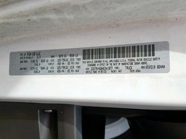 3C6TRVNG8HE541877 - 2017 RAM PROMASTER 白色 照片 10