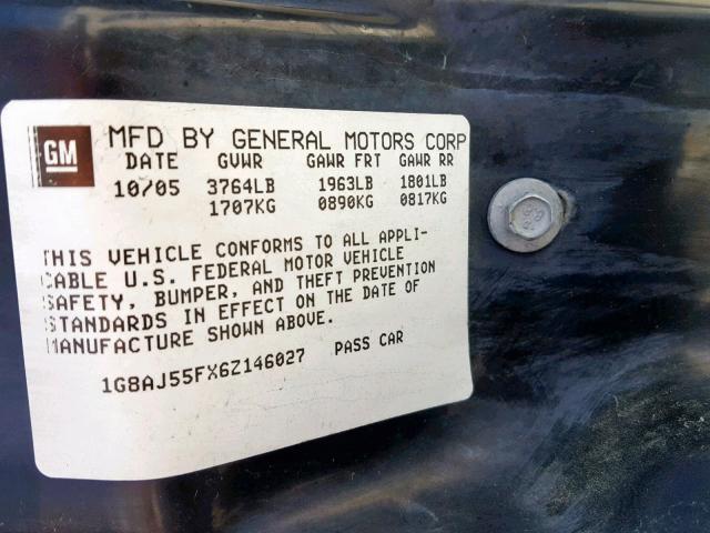1G8AJ55FX6Z146027 - 2006 SATURN ION LEVEL BLACK photo 10