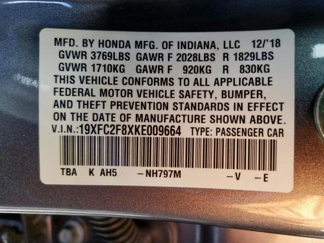 19XFC2F8XKE009664 - 2019 HONDA CIVIC SPORT  照片 10