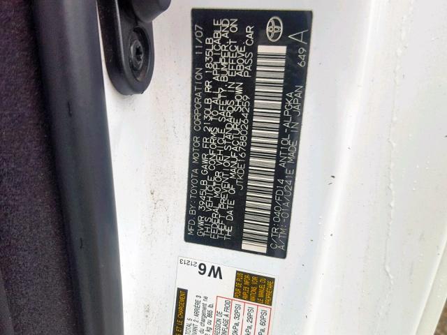 JTKDE167880264259 - 2008 TOYOTA SCION TC WHITE photo 10