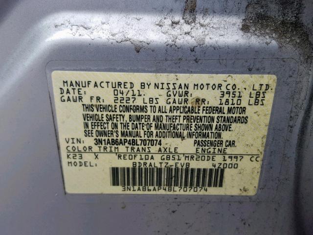 3N1AB6AP4BL707074 - 2011 NISSAN SENTRA 2.0 SILVER photo 10