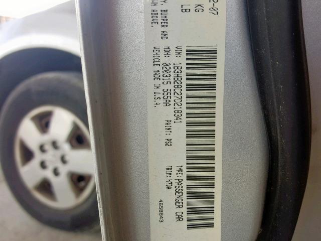 1B3HB28C27D218341 - 2007 DODGE CALIBER SILVER photo 10