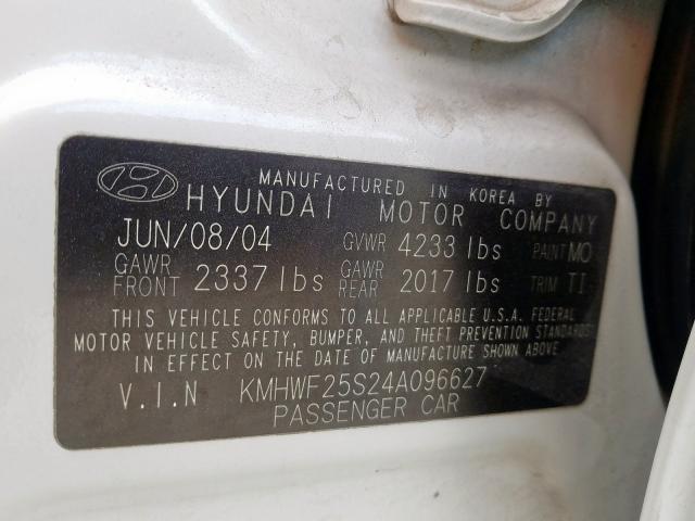 KMHWF25S24A096627 - 2004 HYUNDAI SONATA GL  photo 10