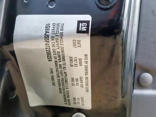 1G8AJ55F47Z206224 - 2007 SATURN ION LEVEL SILVER photo 10