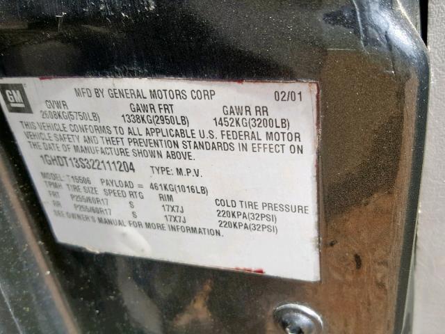 1GNET16S346203437 - 2004 CHEVROLET TRAILBLAZE GRAY photo 10