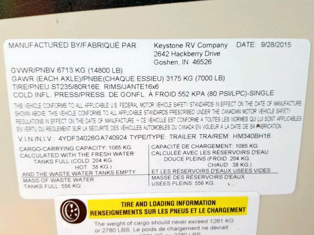 4YDF34026GA740924 - 2016 KEYSTONE MONTANA TAN photo 10