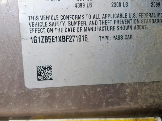 1G1ZB5E1XBF271916 - 2011 CHEVROLET MALIBU LS GOLD photo 10