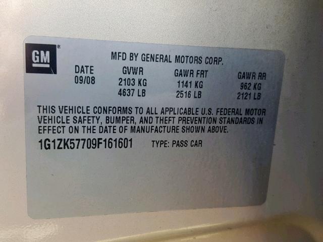 1G1ZK57709F161609 - 2009 CHEVROLET MALIBU LTZ 金色 照片 10