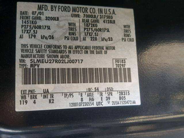 5LMEU27R02LJ00717 - 2002 LINCOLN NAVIGATOR Qara foto 10