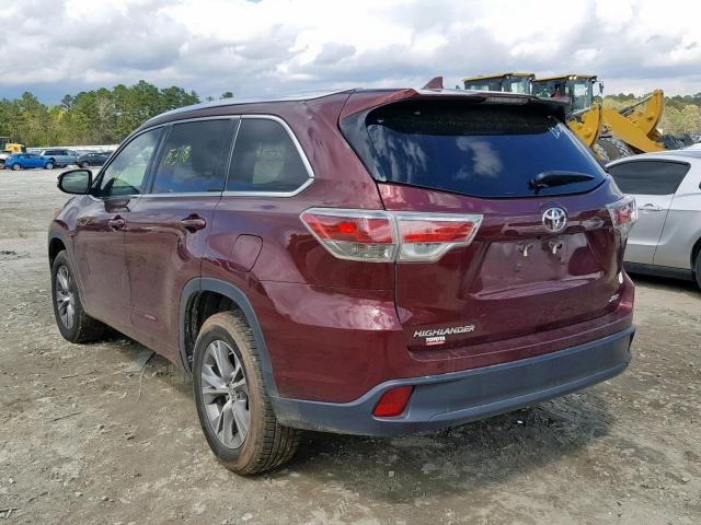 5TDKKRFH0FS064291 - 2015 TOYOTA HIGHLANDER BURGUNDY photo 3