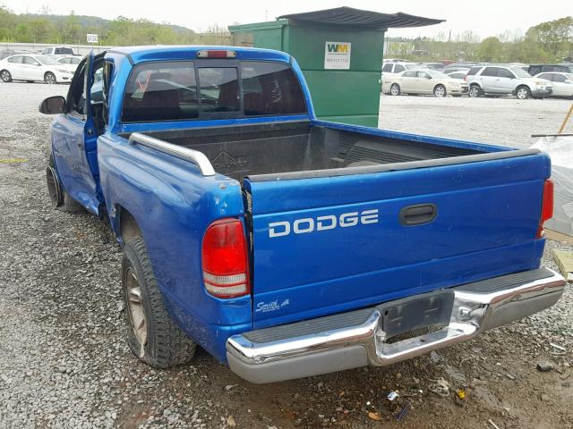 1B7GL22X3YS592702 - 2000 DODGE DAKOTA BLUE photo 3