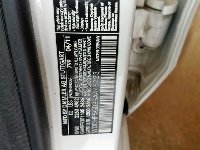 WDDHF5GB8BA446728 - 2011 MERCEDES-BENZ E 350 WHITE photo 10