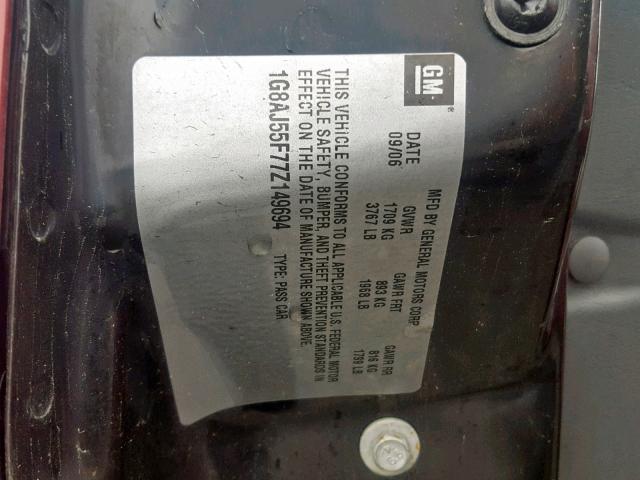 1G8AJ55F77Z149694 - 2007 SATURN ION LEVEL RED photo 10
