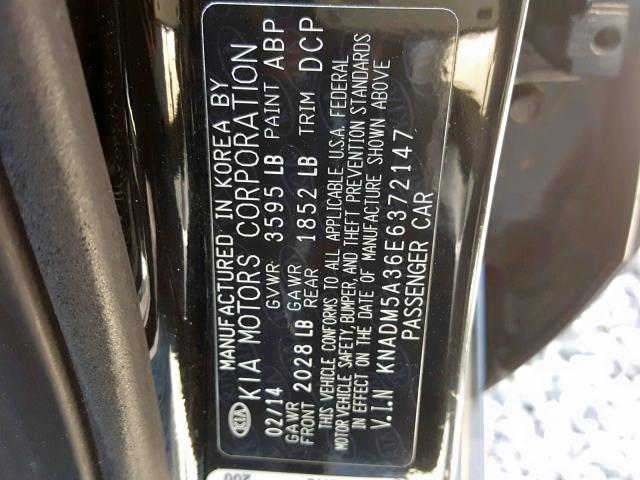 KNADM5A36E6372147 - 2014 KIA RIO LX BLACK photo 10