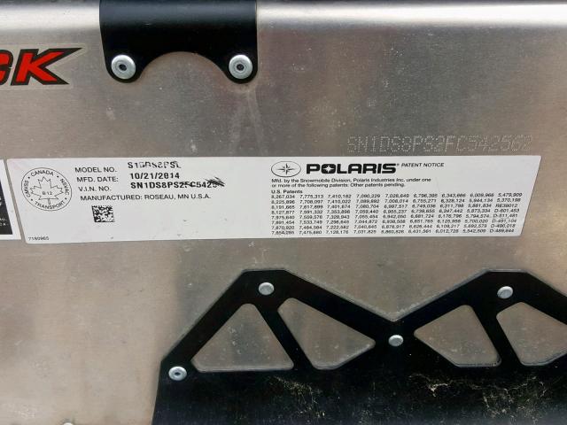SN1DS8PS2FC542562 - 2015 POLARIS SNOWMOBILE RED photo 10