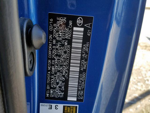 JTKJF5C70GJ023008 - 2016 TOYOTA SCION TC ლურჯი ფოტო 10