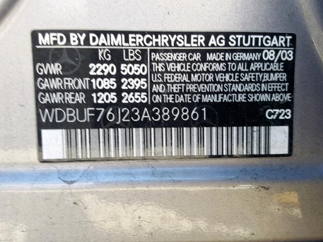 WDBUF76J23A389861 - 2003 MERCEDES-BENZ E 55 AMG GRAY photo 10