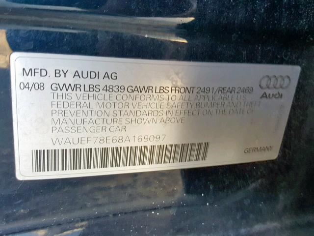 WAUEF78E68A169097 - 2008 AUDI A4 S-LINE BLUE photo 10